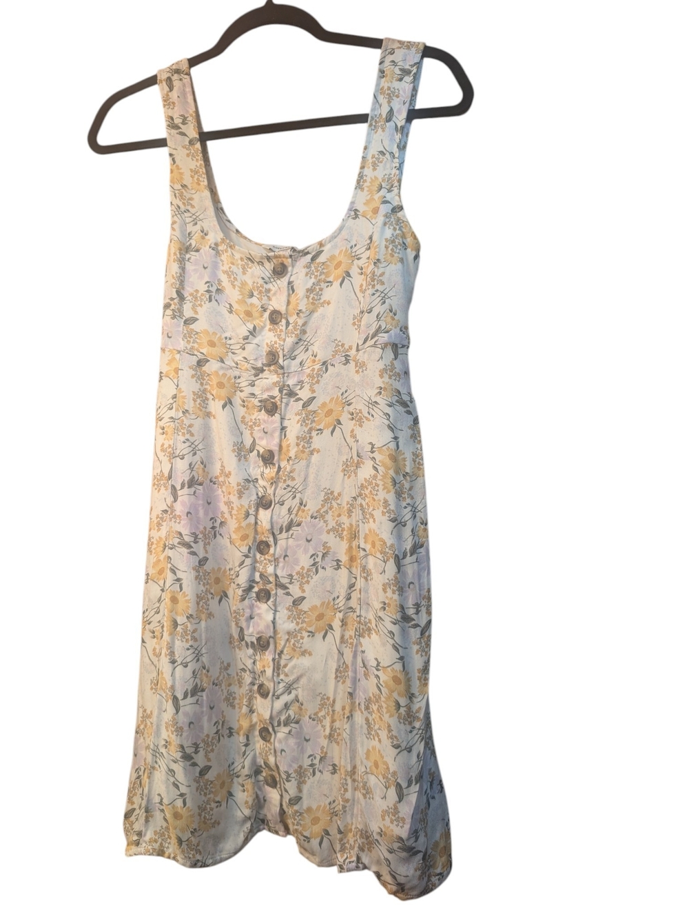 American Eagle Outfitters Yellow & White Floral Button-Front Midi Dress
